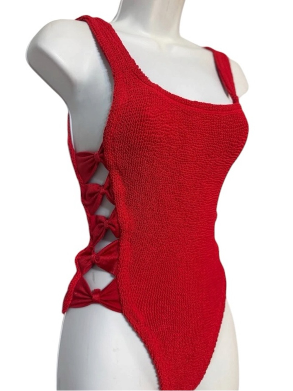 Hunza G Tiffany Bow Cutout One Piece Swimsuit in Red OS - Picture 9 of 10